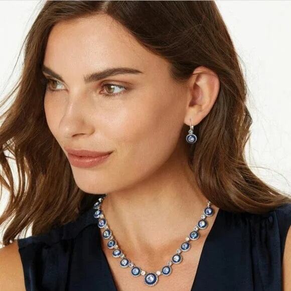 Brighton Halo Eclipse Blue Enamel Crystal Collar Necklace Silver Plated Rare - Picture 7 of 7